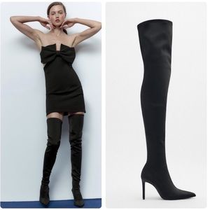 NWT ZARA OVER THE KNEE FABRIC BOOTS